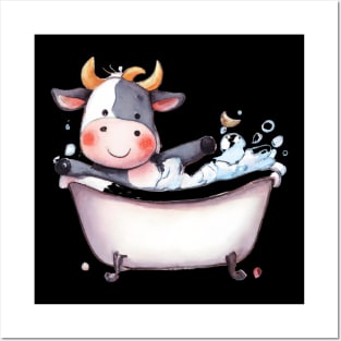 Cute Baby Cow In Bathtub Posters and Art